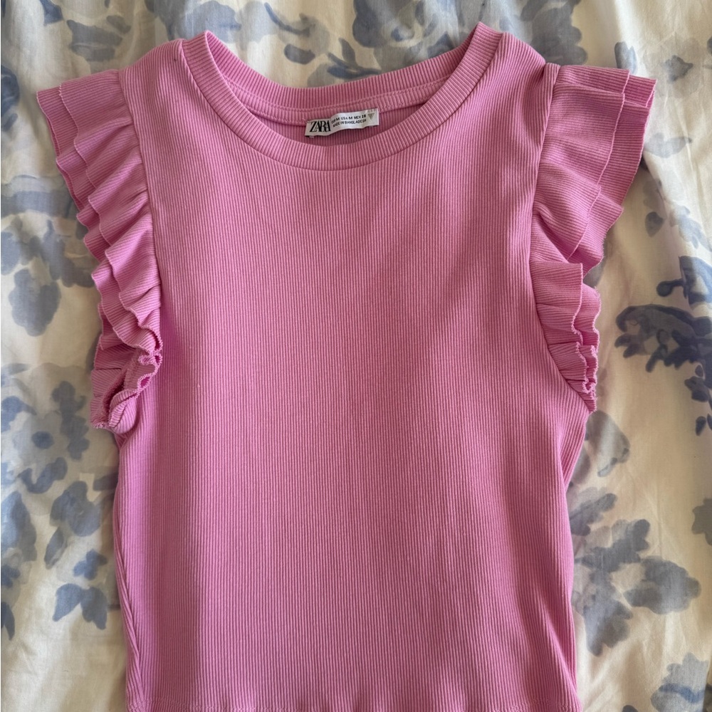 Zara Short Sleeve Pink Ruffle Tee
